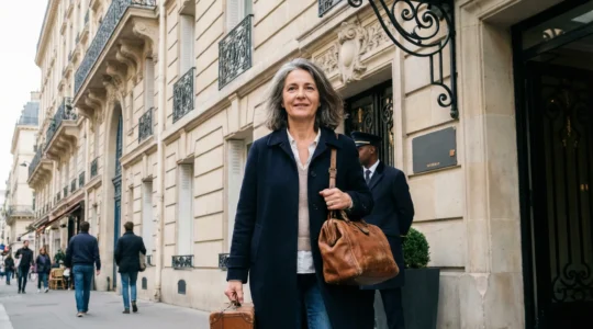 Voyageuse arrivant devant un hôtel parisien du 8ème arrondissement